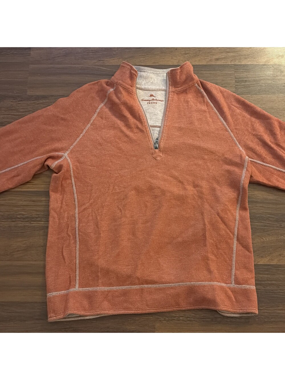 Tommy Bahama Reversible Sweatshirt Mens Ginger Heather Quarter Zip Large
